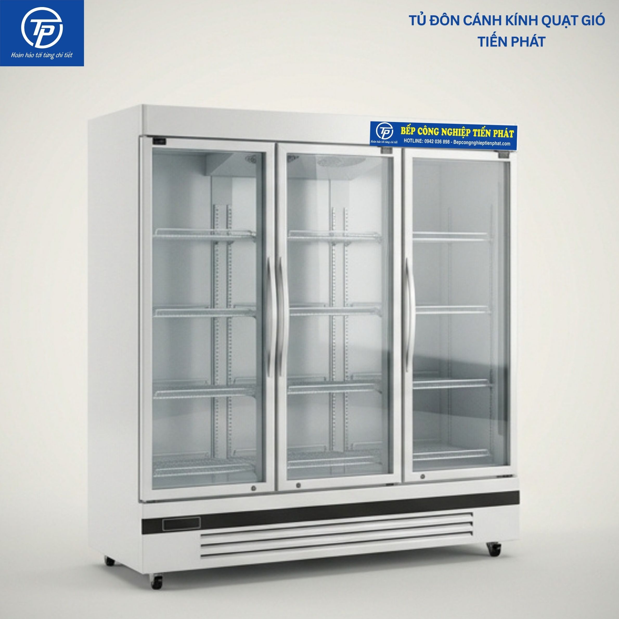 Tủ Đông Đứng Quạt Gió 3 Cánh Kính